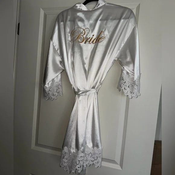 Bridal Satin Lace Trim Robe - Picture 1 of 5